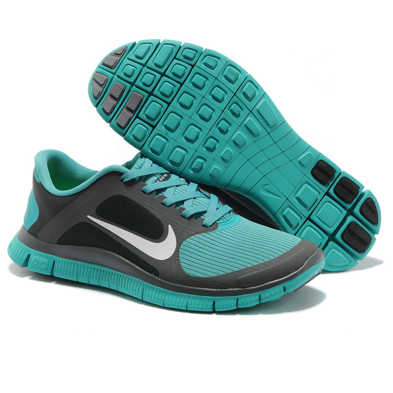 Hot Nike Free4.0 Men Shoes Black/Gray/Lightseagreen